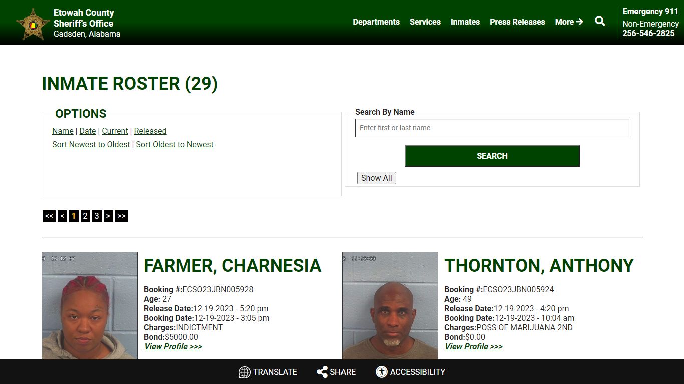 Released Inmates Booking Date Descending - Etowah County Sheriff